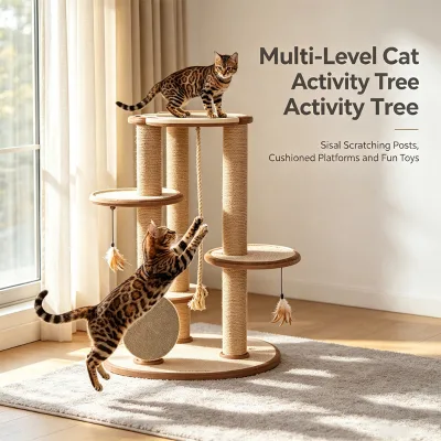 Sturdy Multi Level Cat Climbing Frame With Plush Perches and Interactive Dangling Balls for Kitten Play Area Home