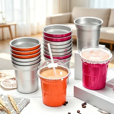 Party Reusable Cold Drink Chill 12oz Coffe Holder 500 Ml Foil Paper Aluminum Cup With Aluminum Lid