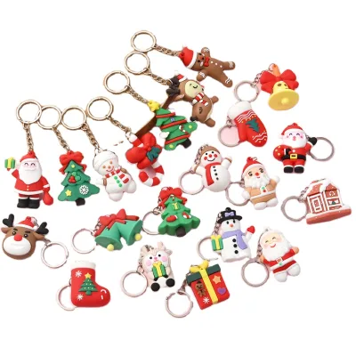 Fashion Cute Cartoon Mini Santa Claus Christmas Tree,wreath Sleigh Sowman Stocking House Christmas Gift Box Keychain Key Ring