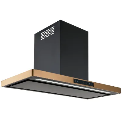 Modern Style Black and Golden Large Suction Chimney Cooker Hood for Kitchen