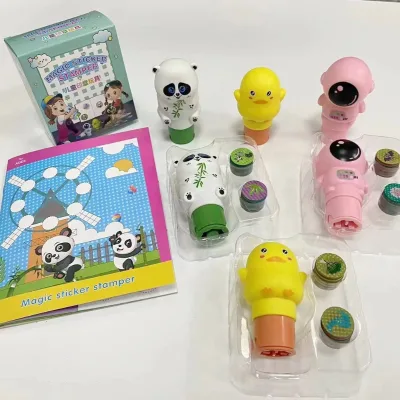 2025 New Product Cute Animal Shape Magic Seal Sticker Mess-Free Magic Sticker Stamper Set Waterproof Boy Girl Stamp Bonus