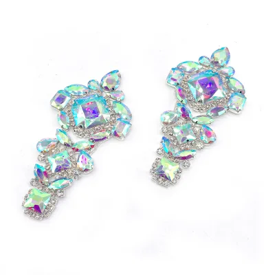 Handmade Clear AB Glass Beads and Large Rhinestone Sew-on Appliques Patches for Garments Dresses Hats-for Sewing
