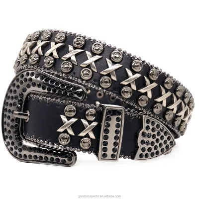 2024 New Design Bling Bling Women Fashion Stud Belts PU Leather Rhinestone Buckle Cristal Cross Rhinestone Belts