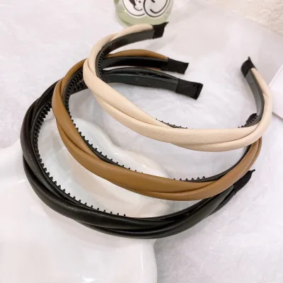 Korean Fashion Simple PU Braided Leather Headband Weave Hairband Headband for Girl