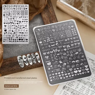 New Nail Art Stamping Plate with Backing Plate Featuring Floral Bow Rose Line Patterns Transfer Tool