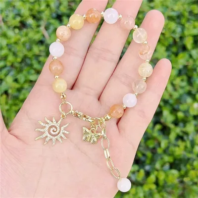 CH-CKT0782 Fashion cz sun charms bracelet,Natural stone beads bracelet wholesale,Handmade stone beads cz charm Jewelry