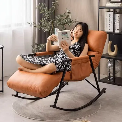 Durable Iron Frame Leisure Lazy Sofa Chair Genuine Leather Fabric for Bedroom Outdoor Hotel Restaurant School Villa Use