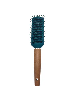 Wooden Handle Hollow Hair Brush: Ventilated Plastic Head, Detangling, Anti-static. Ergonomic Wooden Grip, Scalp-friendly Pins