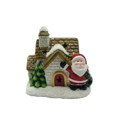 Hot Sales and Newly Product Ceramic Funny Santa Claus Christmas Decoration Village House with LED Light
