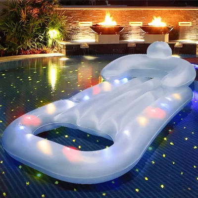 Cheap White PVC Adult Inflatable Water Float Lounge Chair Colorful Lights EN-71 Certified Customizable Logo for Swimming Pool