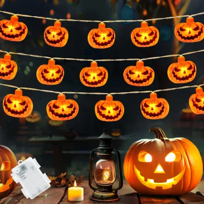 YN Halloween Pumpkin String Lights Battery Powered IP44 Waterproof Orange LED Fairy Lights for Halloween Party Patio Home Decor