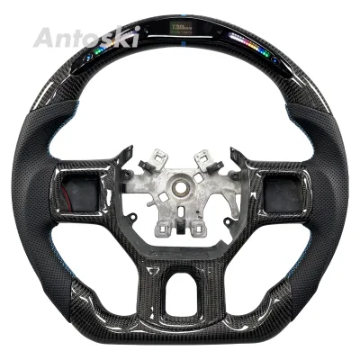 Carbon Fiber Steering Wheel for Dodge Ram 1500 2500 3500 TRX Featuring Napa Perforated Leather Steering Wheel with Smart LED