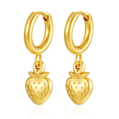 Fashion Versatile Golden Stainless Steel Strawberry Earrings