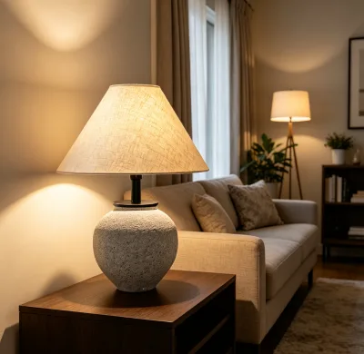 Rustic Textured Ceramic Table Lamp Vintage Stone Grain Desk Lamp Fabric Shade for Living Room Bedroom Hotel Villa Home Decor