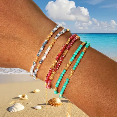 Wholesale Fashion with Crystal Beaded Stacked Style Bracelet Suitable for Summer Seaside Unisex Jewelry