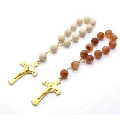 10mm rosary bracelet gold cross hand string car hanging bead bracelet