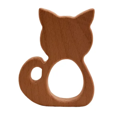 Natural Beech Wooden Beads Cat Heart Butterfly Rainbow Cat Teethers Beads for Baby Necklace Pacifier Chain Crafts Jewelry