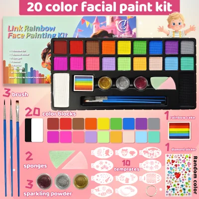 Non Toxic Water-Based Kids Face & Body Painting Palette Brushes Stencils UV Halloween Sports Festival Cosplay Party Makeup