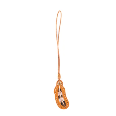 Wholesale Custom Feather Pendant purse Keychain Genuine Leather Alloy Men's or Women's Gift Leather Bag Keychain