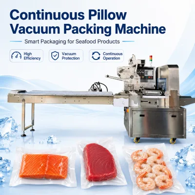 Vacuum Horizontal pillow packing machine Mackerel Tuna Scallop High speed flow wrapping machine