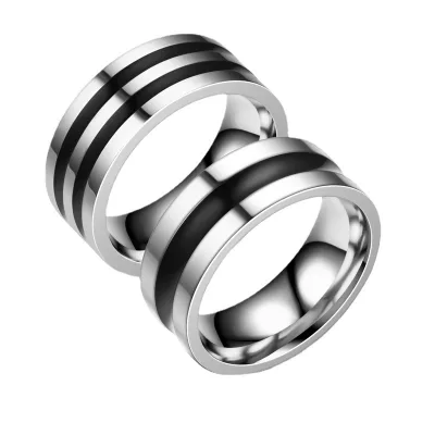 Classic Wedding Couple Rings Black Silver 8mm Stainless Steel Rings Size 6-13 Fashion Stainless Steel Twill Rings Men