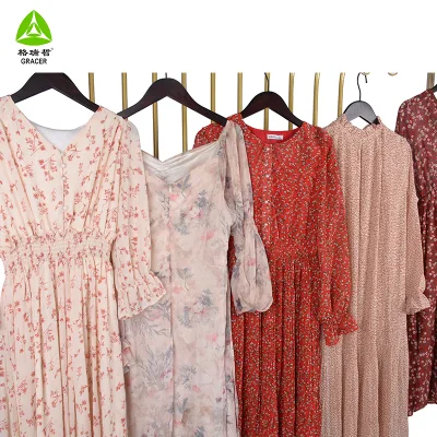 Wholesale Used Women Silk Dress High Quality Friperie Used Clothes