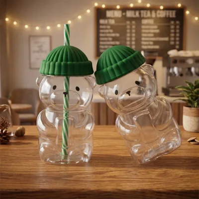 Eco-Friendly Cute Bear Shaped Beverage Bottle 420ml for Coffee Christmas Gift Party