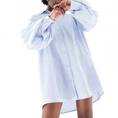 Fashion Ladies Tops Latest Design Loose Women Blouses Blouson Volume Sleeve Tall Boyfriend Shirt Mini Dress