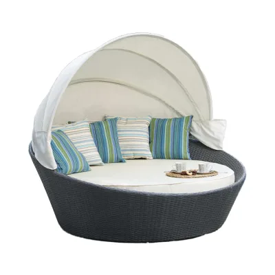 Outdoor Chaise Lounge for Swimming Pool Rattan Sun Lounger Round Chair Sofa for Outdoor Use
