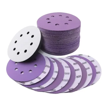 Hot Selling 5-Inch 8-Holes 6-Inch 17-Holes Purple Ceramic Sanding Disc High Wood Car Polishing Sandpaper 50pcs Cross-Border