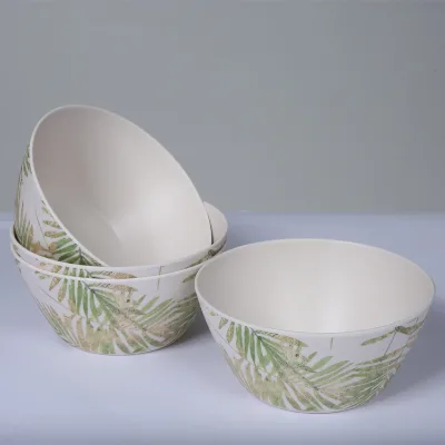 Bambus Salad Bowl 3 Pieces Set Bowl and Cups, 6inch 7inch Leaf Printing Custom Salad Melamine Bamboo Fiber Bowls