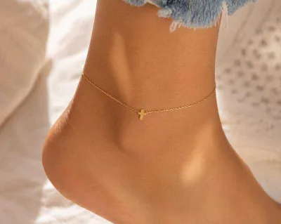 Dainty Cross Anklet 18k Gold Plated Christian Religious Jewelry 316L Stainless Steel Waterproof  Women  Adjustable Bangle Gift
