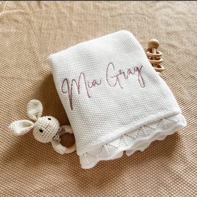 Crocheted Kids Knit Blanket Popular Breathable Vintage Swaddle Solid Color Holding Cotton Knitted Baby Blanket