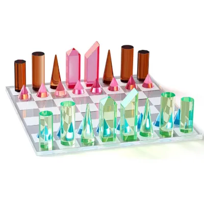 Modern Vibrant Color Lucite Chess Set with 32 Pieces for Adults Tabletop Display & Play Game Board