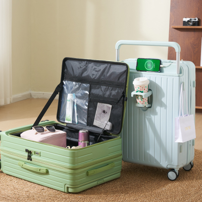 Hand Carry on With Side Opening Suitcase Travel Usb Cup Modern Hard Luggage Set Wide Handle