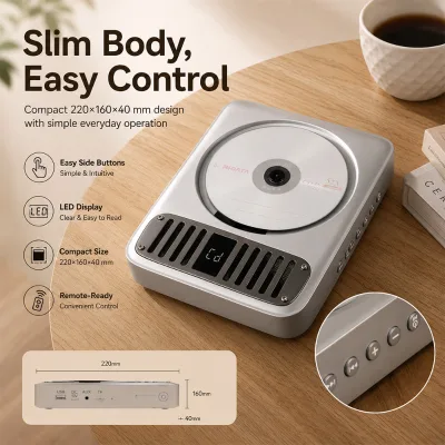Vintage Style CD Music Player with USB TF Card Playback for Home Audio