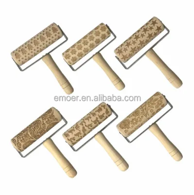 3D Wooden Christmas Embossed Pattern Rolling Pin