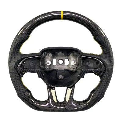 Customized Racing Style Punched Leather Carbon Fiber Heated Steering Wheel LED Display RPM Compatible Dodge Challenger Charger