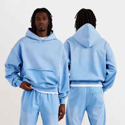 Fashion Men's Hoodies High Collar Heavyweight Oversized Hoodie Unisex 100% Cotton Men Streetwear Custom Hoodie