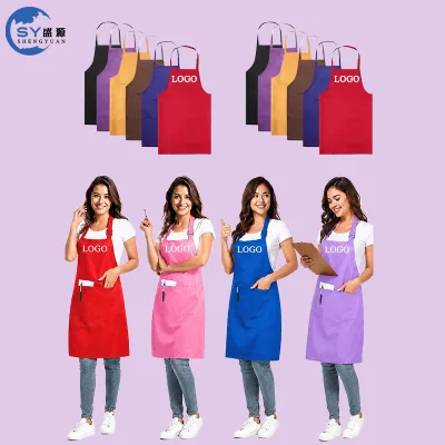 Low MOQ Custom Logo Adjustable Waterproof Polyester Bib Adults Aprons Cleaning Cooking Red Pink Blue Purple Salon Apron