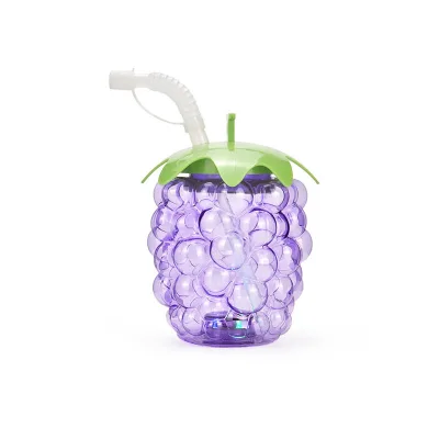 Ins Style Cartoon Fruit Shaped Large Capacity Portable Straw Cup 500ml/16oz Strawberry/grape/pineapple Optional Environmentally