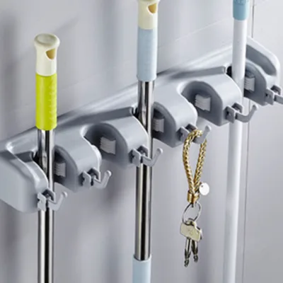 Plastic Mop Holder Broom Hanger Wall Mounted 3/4/5 Position Brush Support Broomstick Hook Storage Rack Bathroom Organizer