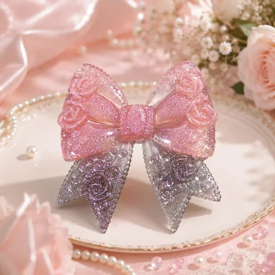 Colorful Gradient Sweet Resin Artistic Bow Rose Tie Bag Hat Embellishments for Buckles Hair Clips DIY Hair Accessories Christmas