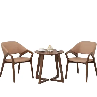 Eco-Friendly Solid Oak Wood Bistro Table and 2 Chairs Set with Upholstered Cushions for Villa Dining Furniture Wholesale