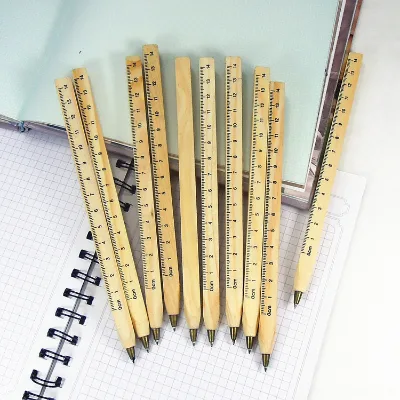 Wooden ballpoint pen, original wood, eco-friendly ruler, creative pen, student learning and office supplies