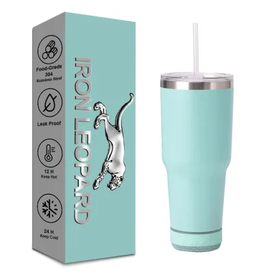 Portable Bluetooth Speaker LED Light Tumbler Cup Insulated Double-Wall Stainless PP Travel Tea Illuminated Drinking Bottle Gift