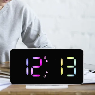 Digital Clock Large Screen Electric LED Alarm Clock with Mirror Surface for Makeup with Dimmer Mode 3 Levels Brightness