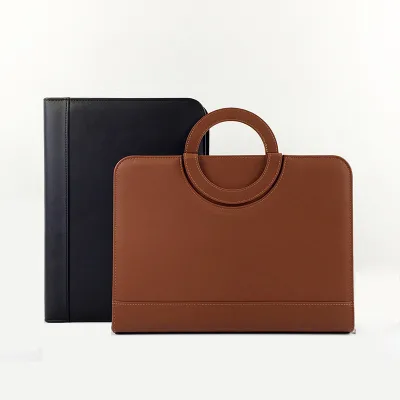 2019 Wholesale Customized A4 Folder Business Zipper PU Leather Portfolio Bag