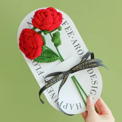 Hand Knitted Artificial Yarn Finished Knitted Decorative Crochet Flower Ornament for Mother Valentines Day Gift