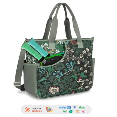 Custom Floral Pattern Durable Polyester Portable Outdoor Fashion Pickleball Paddle Tote Bag with Crossbody Strap